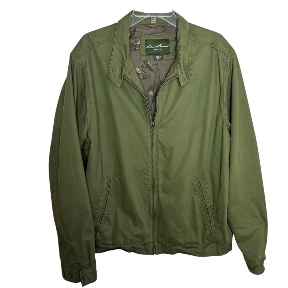 Eddie Bauer men's explorer cloth army green windbreaker hiking full zip size TXL